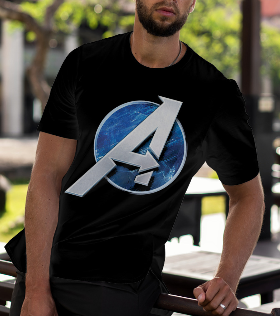 Marvel Avengers Blue Circle Icon Silver A T-Shirt