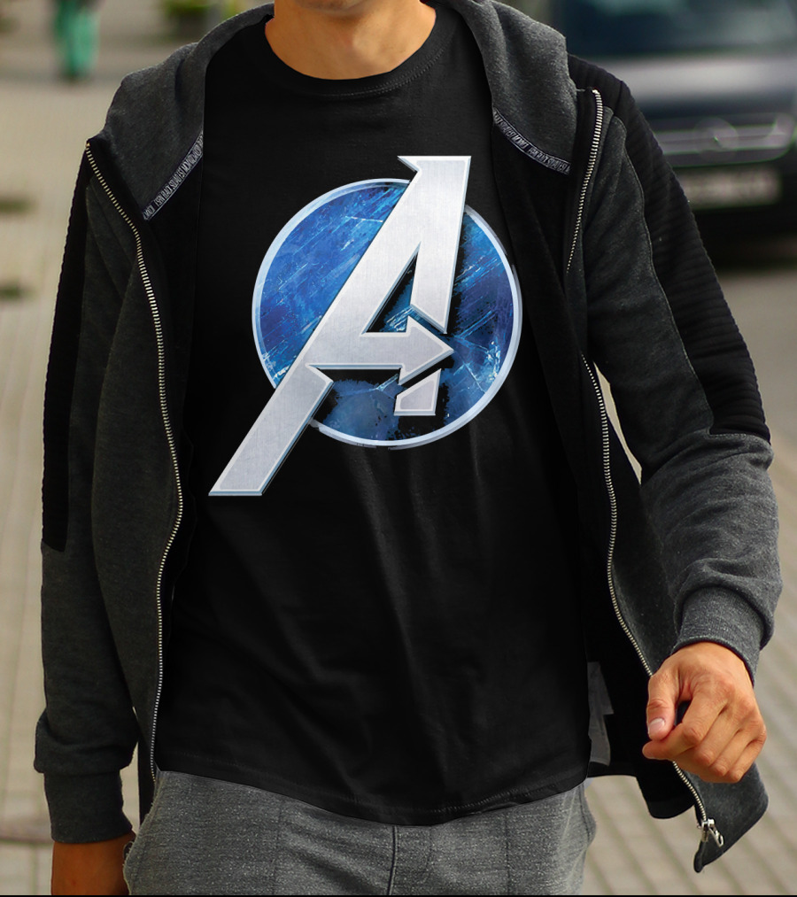 Marvel Avengers Blue Circle Icon Silver A T-Shirt