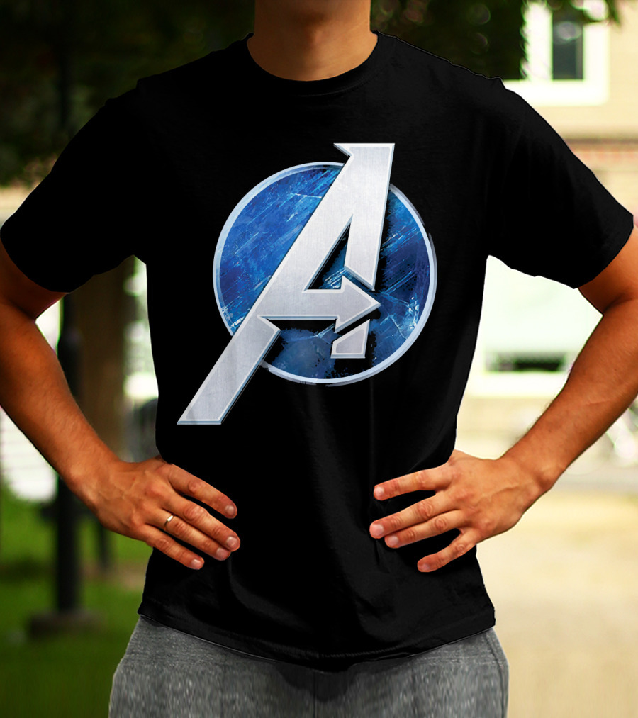 Marvel Avengers Blue Circle Icon Silver A T-Shirt