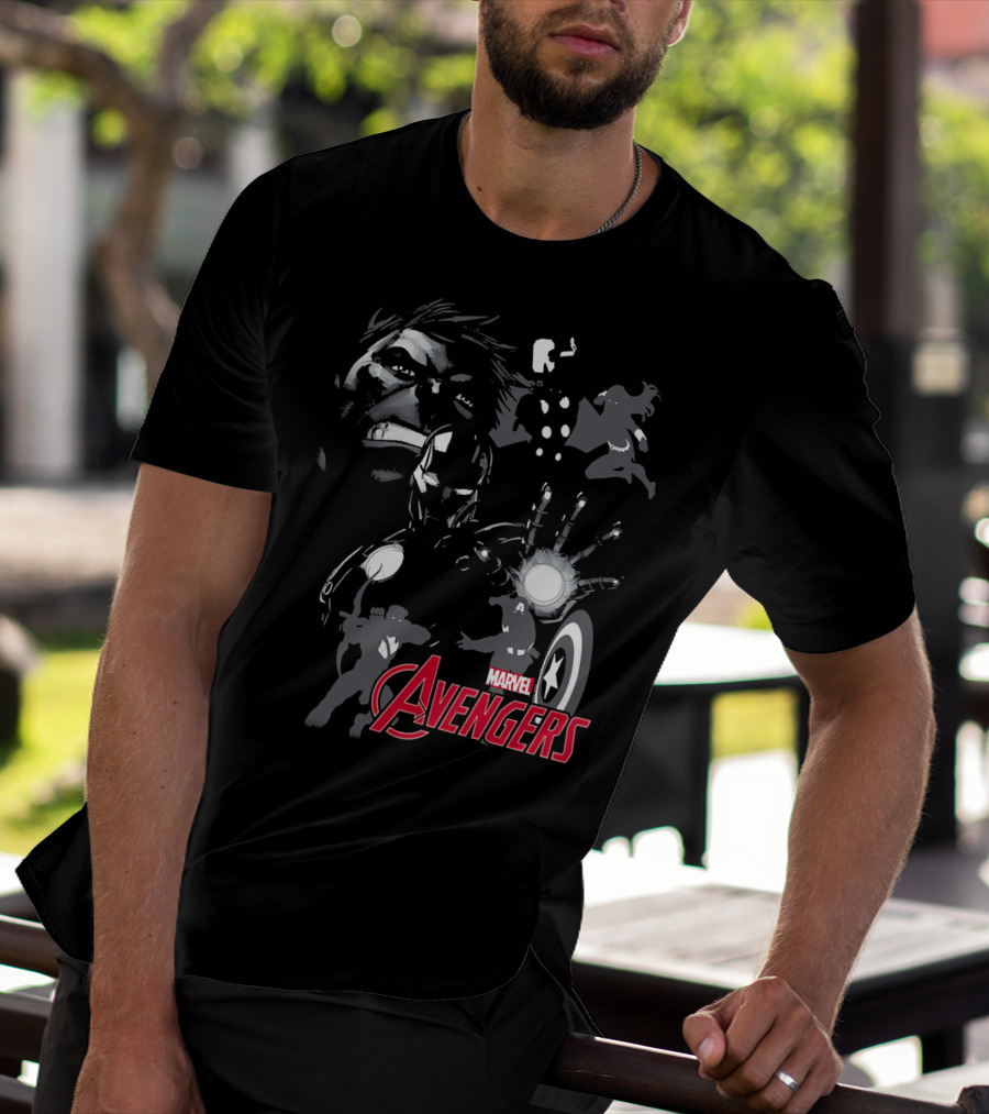 Marvel Avengers Hulk Iron Man Thor Black Widow Captain America Shadows T-Shirt