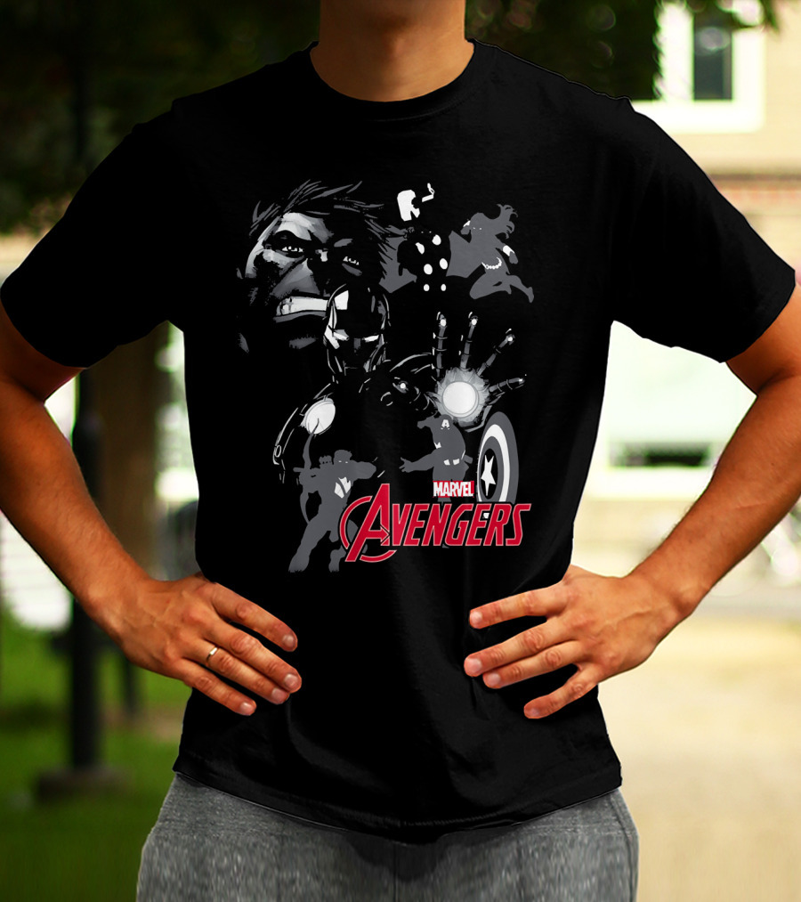 Marvel Avengers Hulk Iron Man Thor Black Widow Captain America Shadows T-Shirt