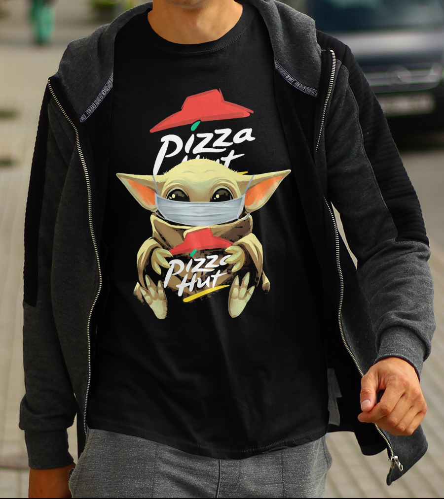 Baby Yoda Mask Holding Pizza Hut T-Shirt