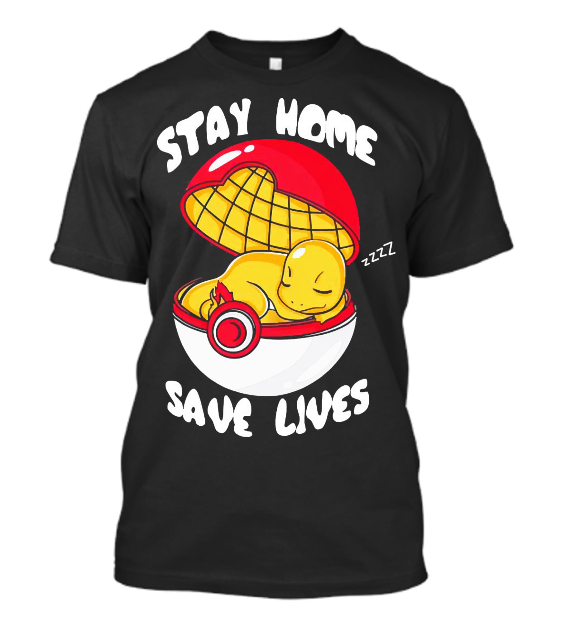 Stay Home Save Lives Charmander Pokemon Ladies Pokeball Zzzz T-Shirt