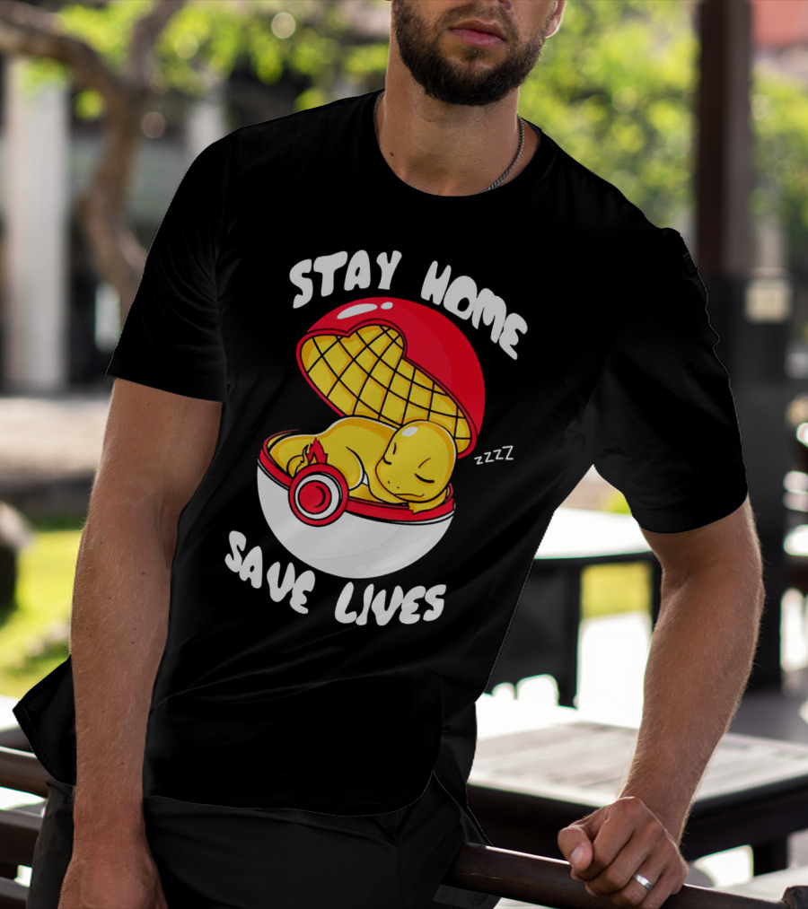 Stay Home Save Lives Charmander Pokemon Ladies Pokeball Zzzz T-Shirt
