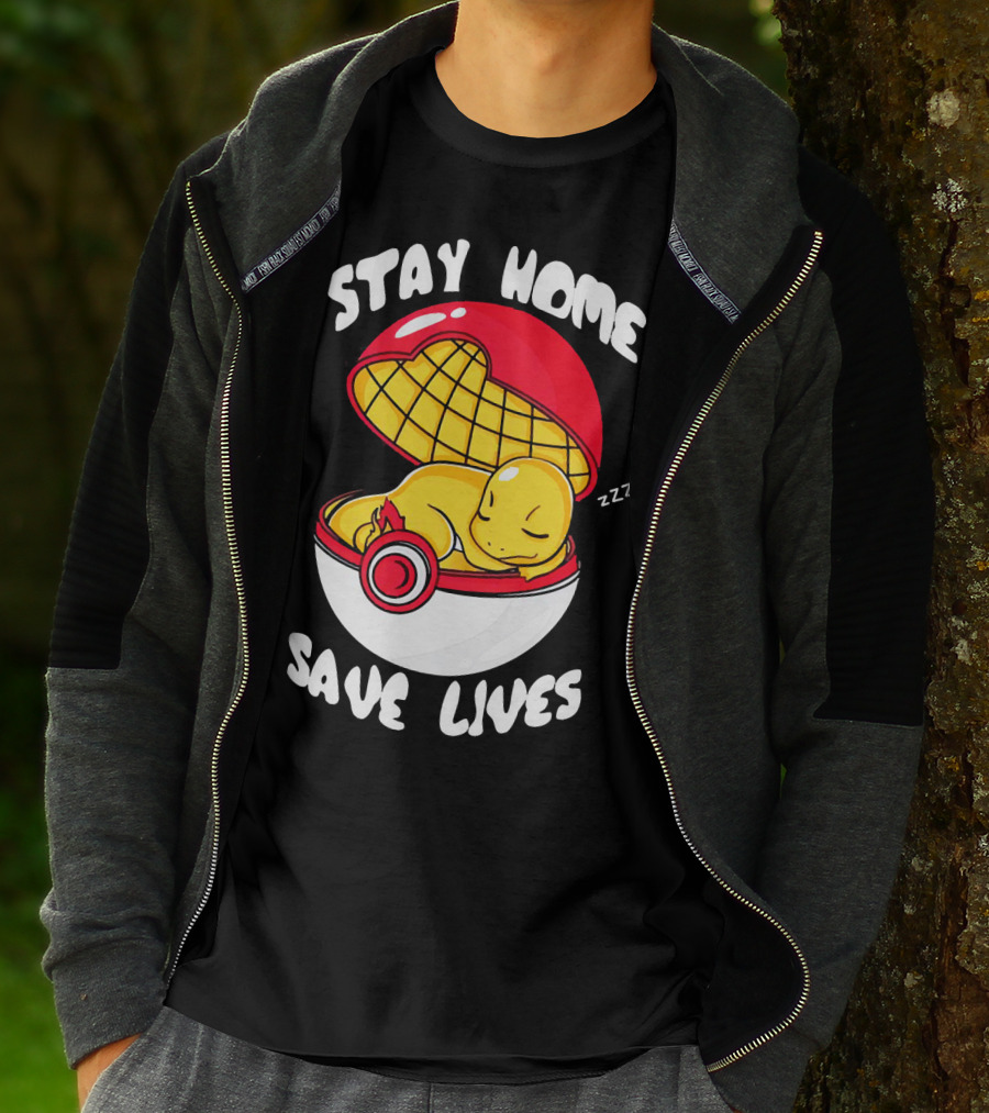 Stay Home Save Lives Charmander Pokemon Ladies Pokeball Zzzz T-Shirt