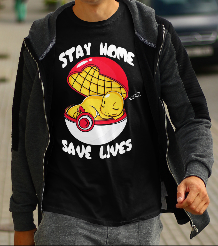 Stay Home Save Lives Charmander Pokemon Ladies Pokeball Zzzz T-Shirt