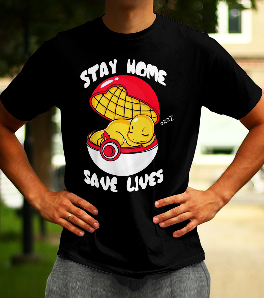 Stay Home Save Lives Charmander Pokemon Ladies Pokeball Zzzz T-Shirt