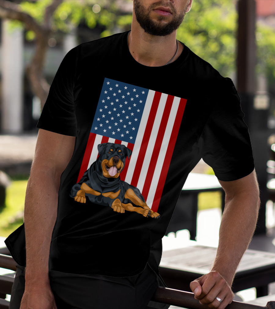 American Flag USA Pet Rottweiler Dog 194 T-Shirt