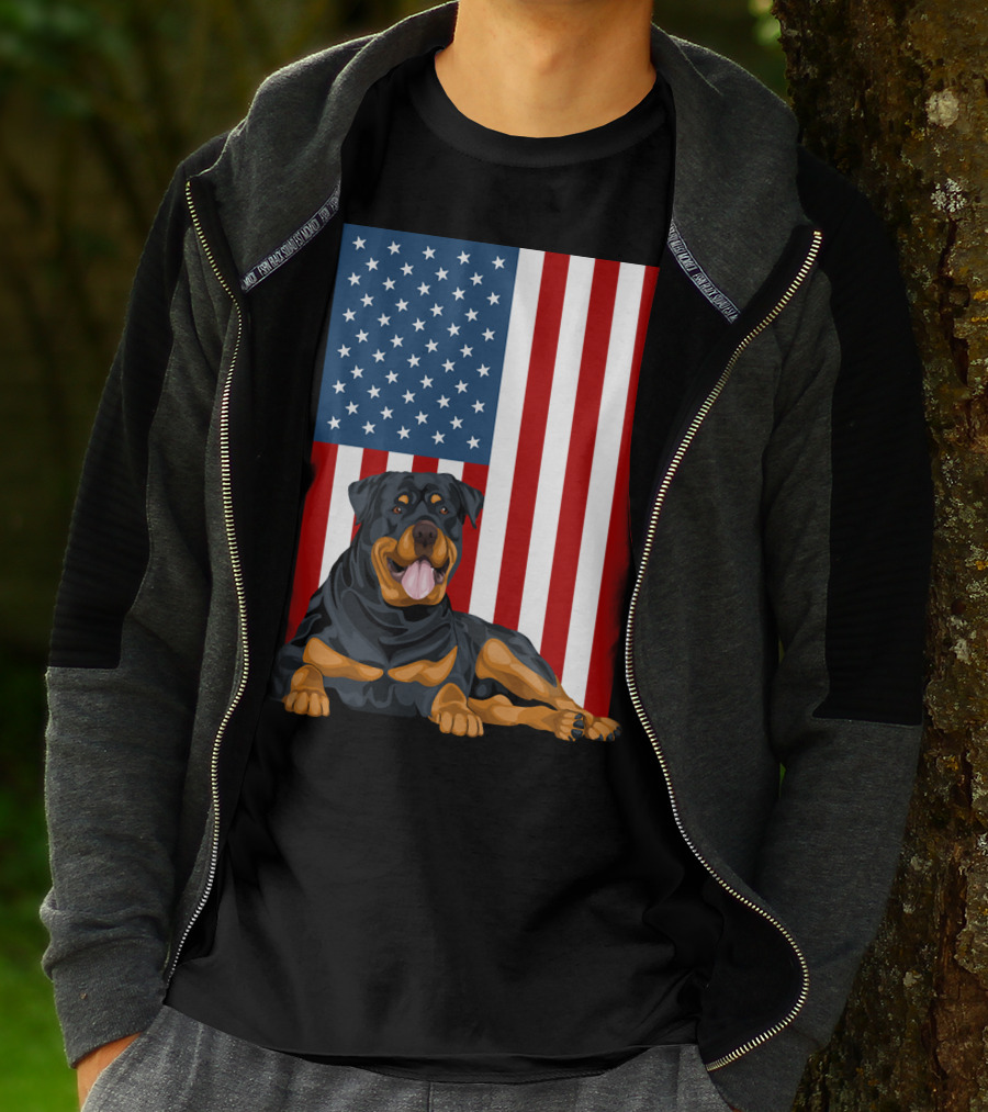 American Flag USA Pet Rottweiler Dog 194 T-Shirt