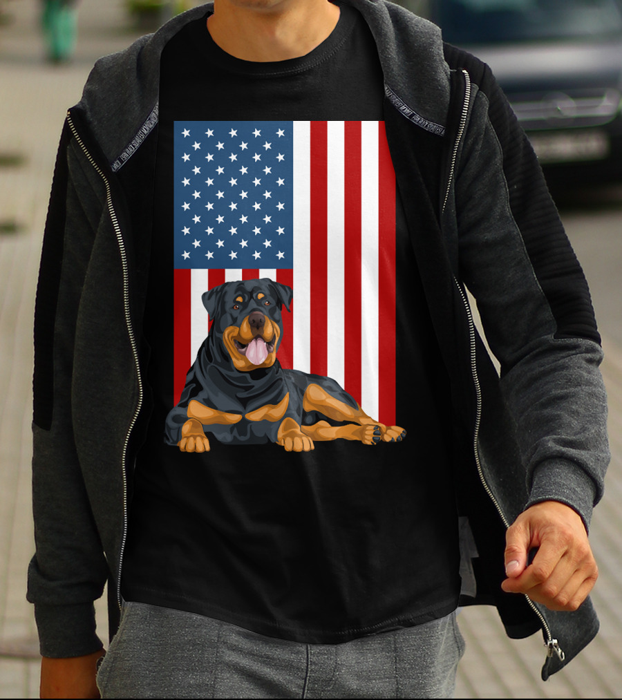 American Flag USA Pet Rottweiler Dog 194 T-Shirt