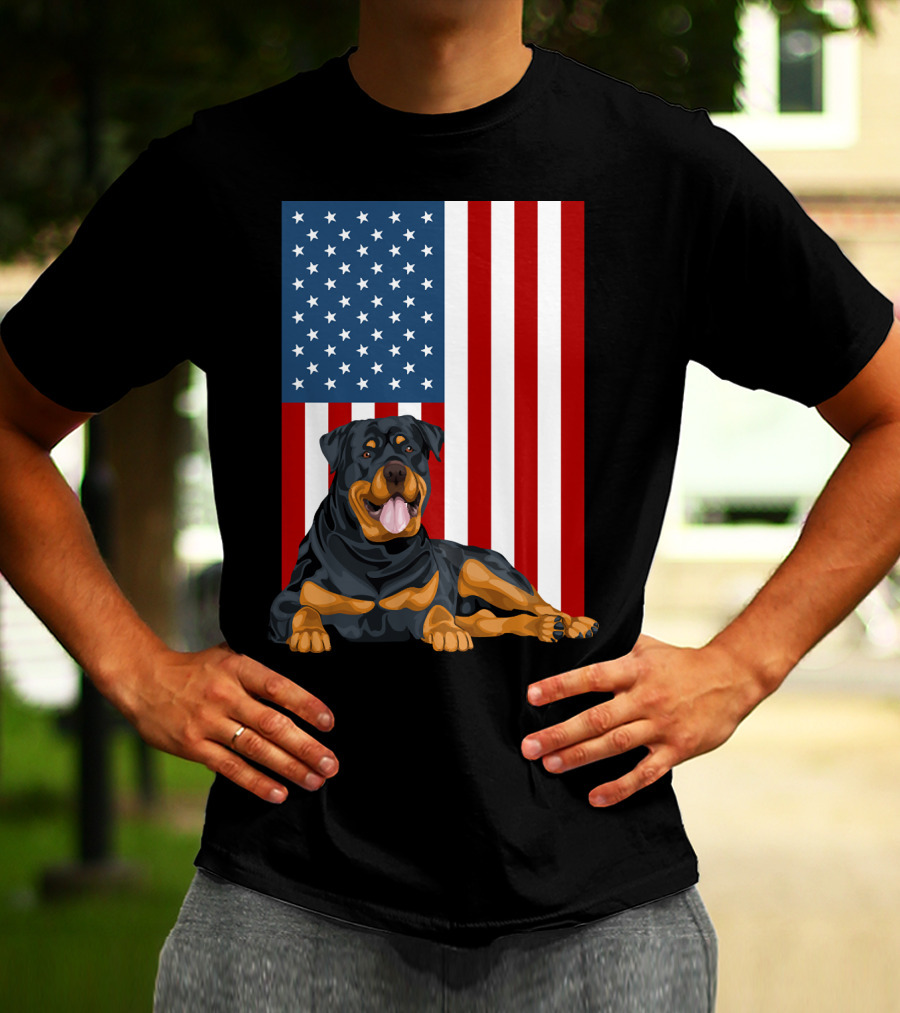 American Flag USA Pet Rottweiler Dog 194 T-Shirt