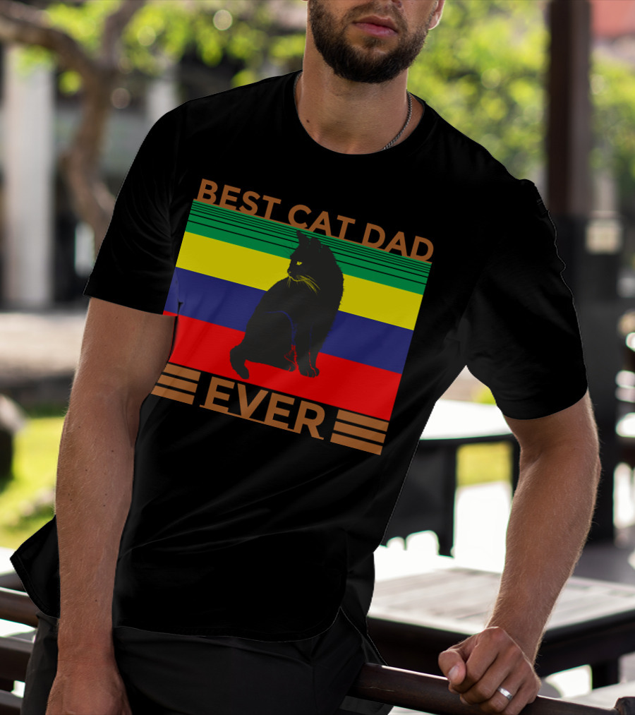 BEST CAT DAD EVER Colorful Striped Cat T-Shirt