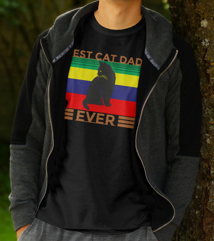 BEST CAT DAD EVER Colorful Striped Cat T-Shirt