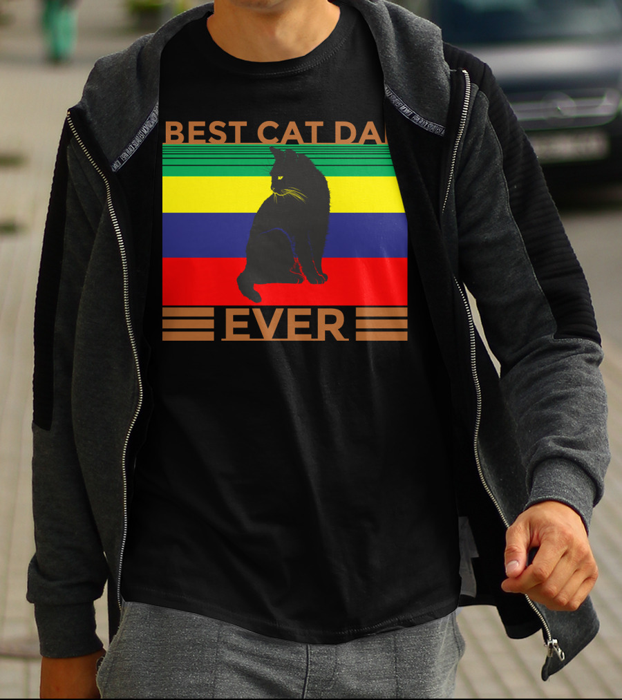 BEST CAT DAD EVER Colorful Striped Cat T-Shirt