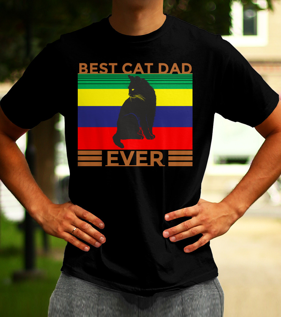 BEST CAT DAD EVER Colorful Striped Cat T-Shirt