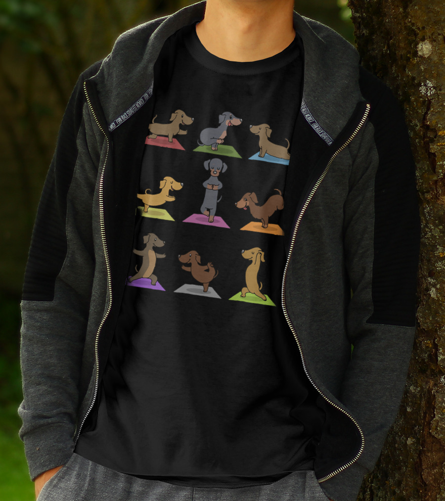 Dachshund Yoga Funny Dachshund Poses On Colorful Mats 227 T-Shirt