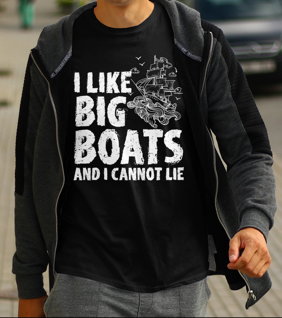 I Like Big Boats And I Cannot Lie Vintage Sailing Ship Ocean Waves T-Shirt