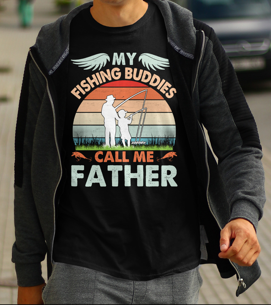 My Fishing Buddies Call Me Father Retro Sunset T-Shirt