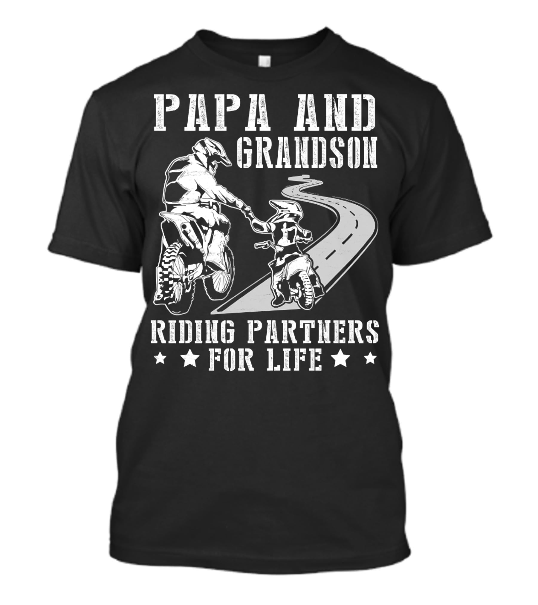 Papa And Grandson Riding Partners For Life Happy Motor Rider Road Adventure T-Shirt