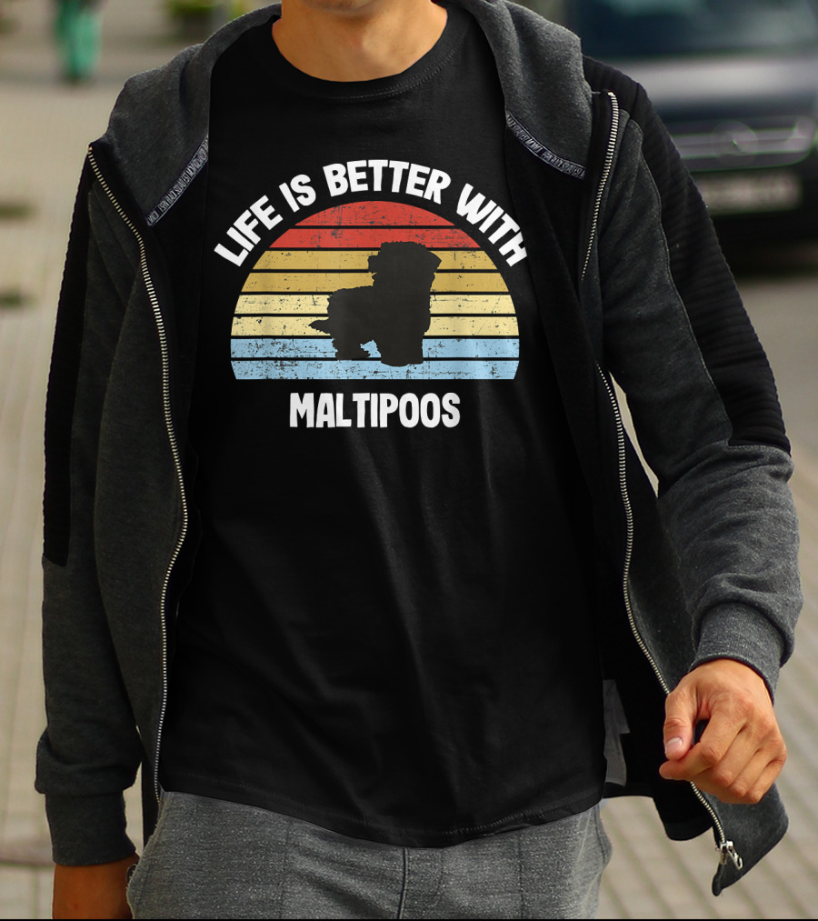 Life Is Better With Maltipoos Retro Silhouette Stripes T-Shirt