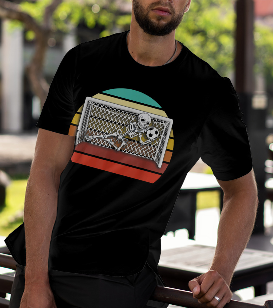 Retro Skeleton Soccer Goalkeeper Halloween Goalie Save 161 T-Shirt
