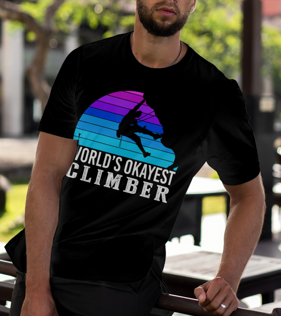 World's Okayest Climber Silhouette Against Gradient Sun 235 T-Shirt