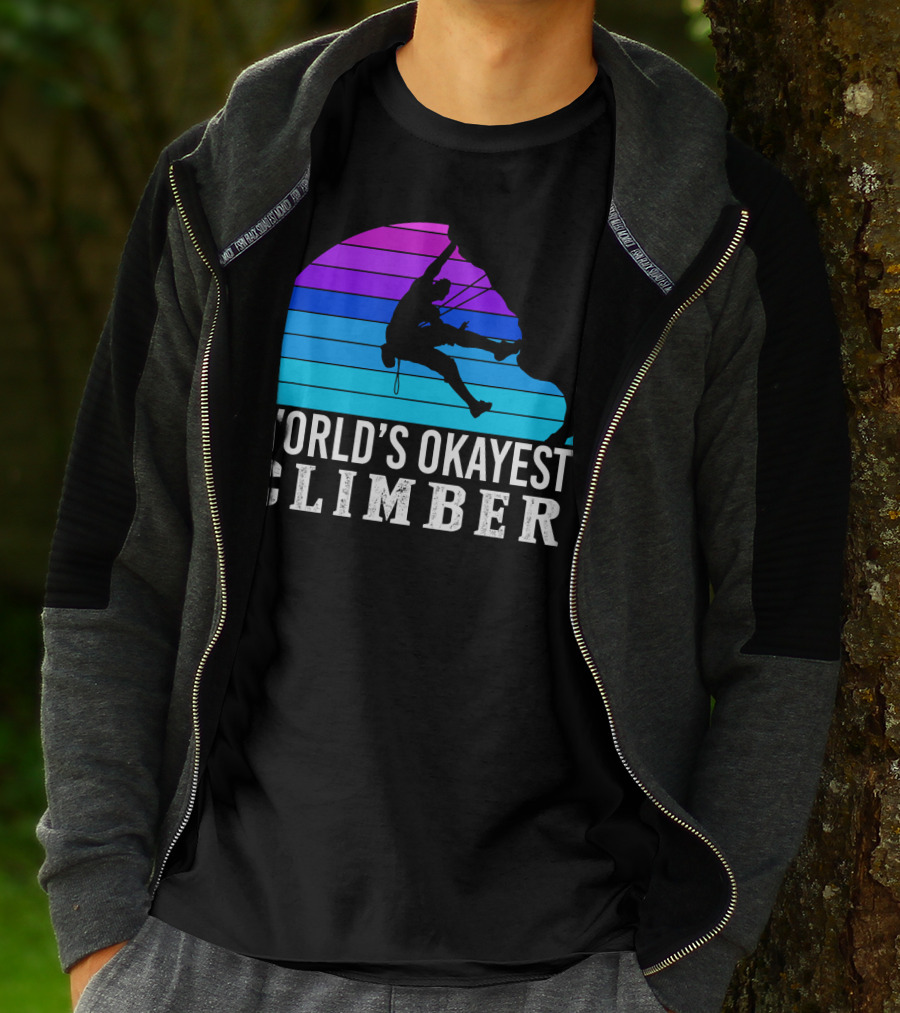 World's Okayest Climber Silhouette Against Gradient Sun 235 T-Shirt
