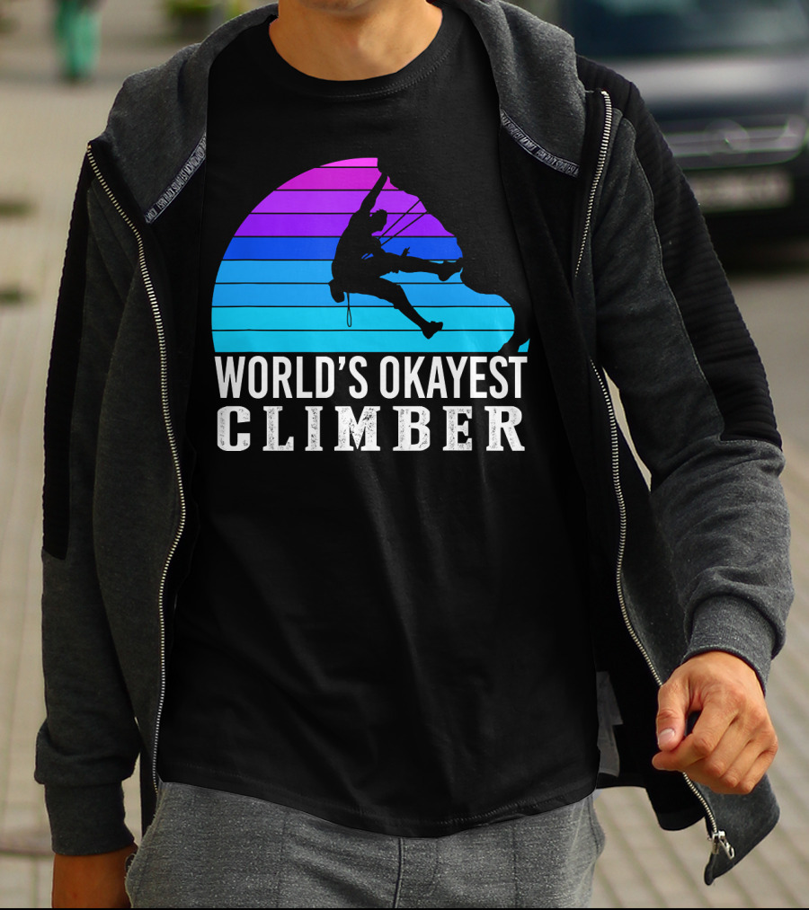 World's Okayest Climber Silhouette Against Gradient Sun 235 T-Shirt