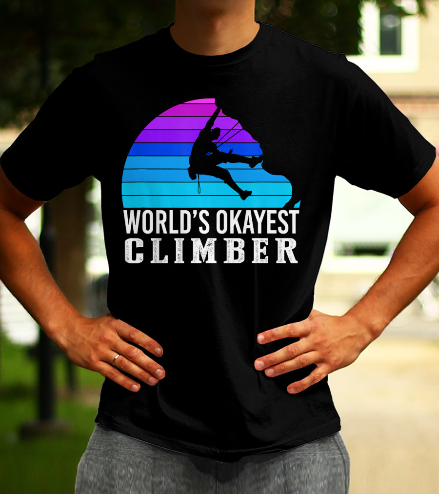 World's Okayest Climber Silhouette Against Gradient Sun 235 T-Shirt
