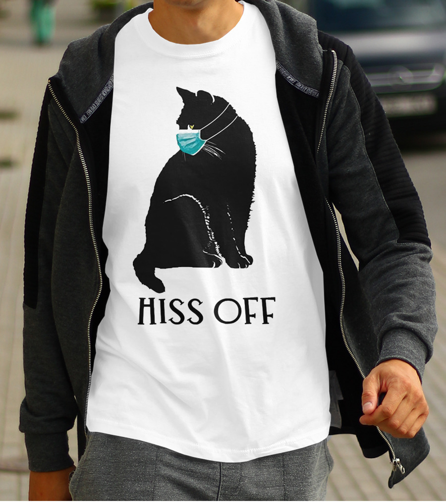 Black Cat Wearing Face Mask Hiss Off T-Shirt