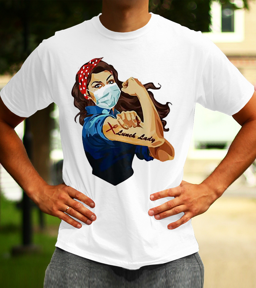 Strong Woman Masked Tattoo Lunch Lady Empowerment T-Shirt