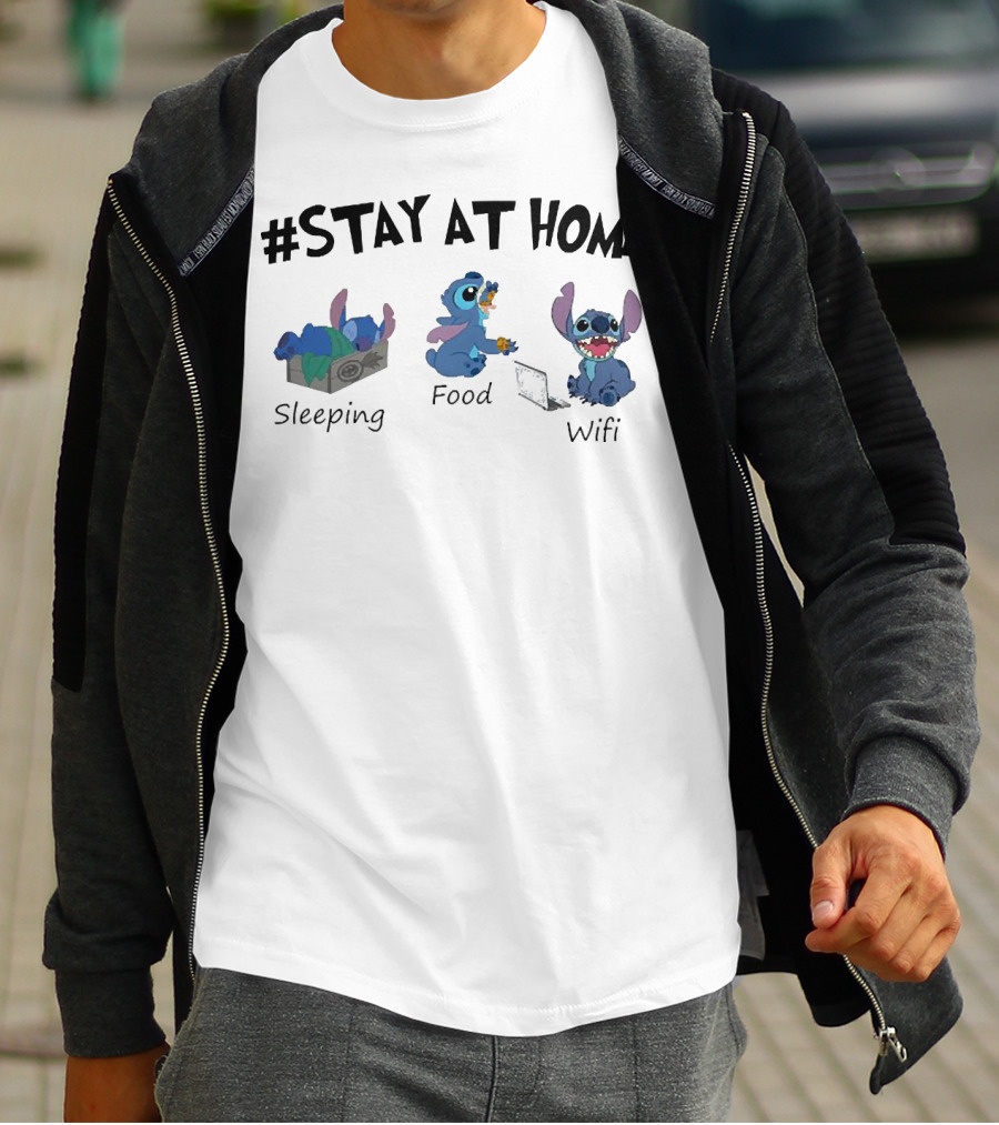 Stay At Home Sleeping Food Wifi Stitch T-Shirt