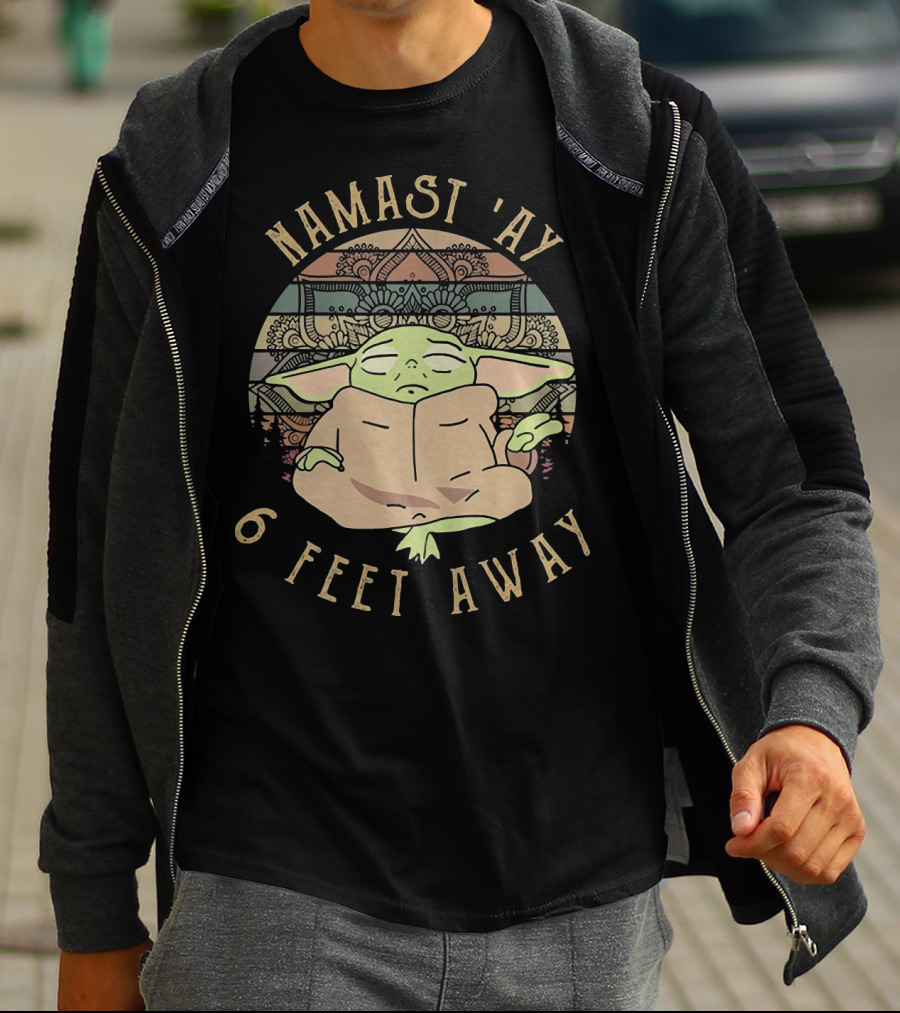 Namast Ay 6 Feet Away Baby Yoda Mandala Meditation T-Shirt