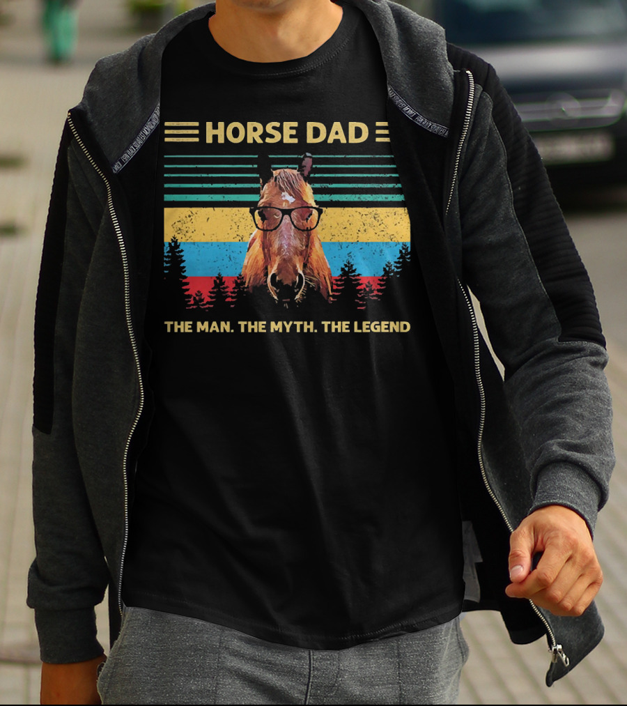 Horse Dad The Man The Myth The Legend Vintage Stripes Glasses Horse T-Shirt