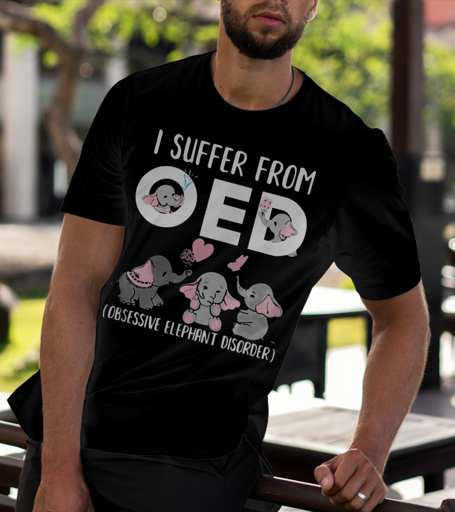 I Suffer From OED Obsessive Elephant Disorder Cute Pink And Gray Elephants With Hearts T-Shirt