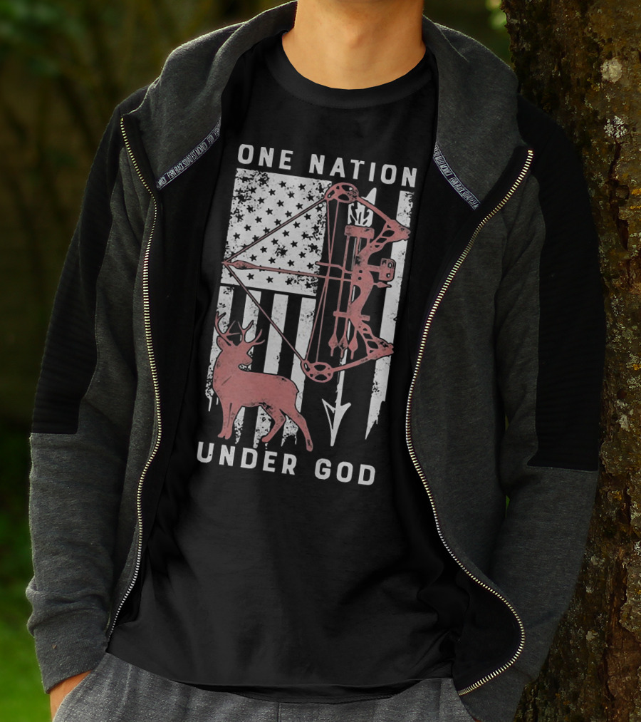 One Nation Under God American Flag Bow Hunter Veteran T-Shirt