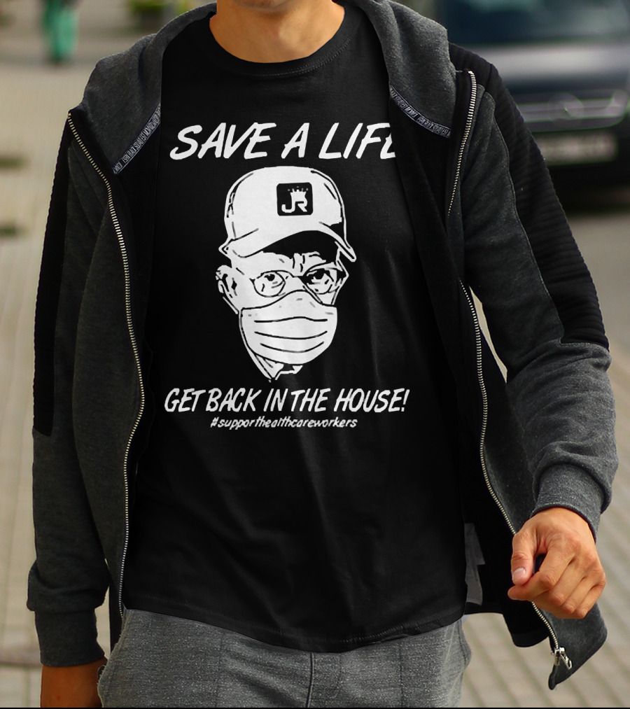 Save A Life Get Back In The House #supporthealthcareworkers Masked Cap Drawing T-Shirt