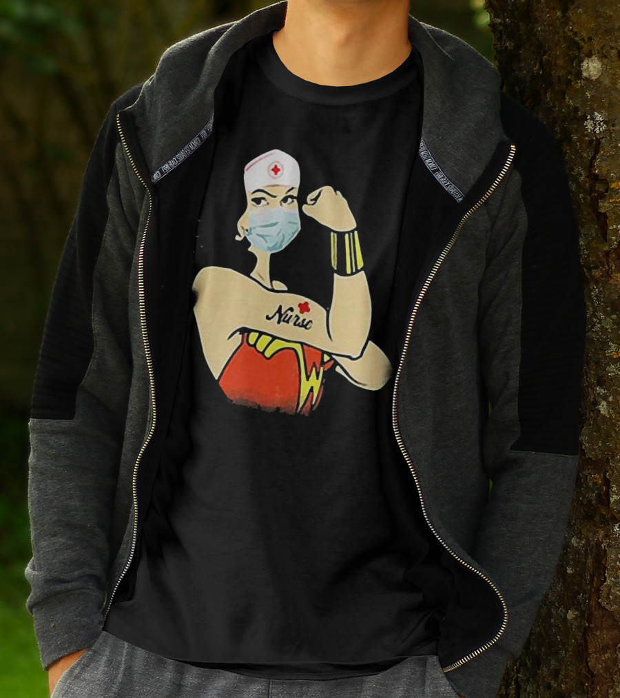 Wonder Woman Nurse Masked Tattoo Flexing T-Shirt