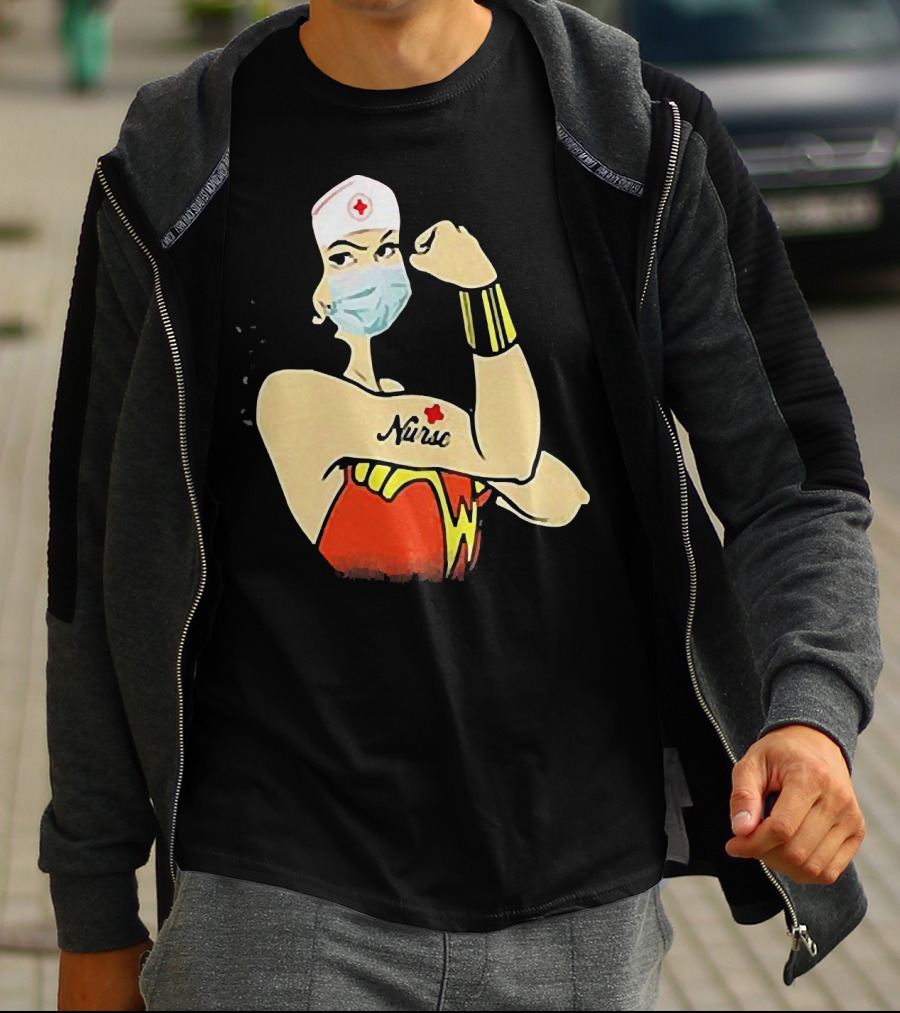 Wonder Woman Nurse Masked Tattoo Flexing T-Shirt