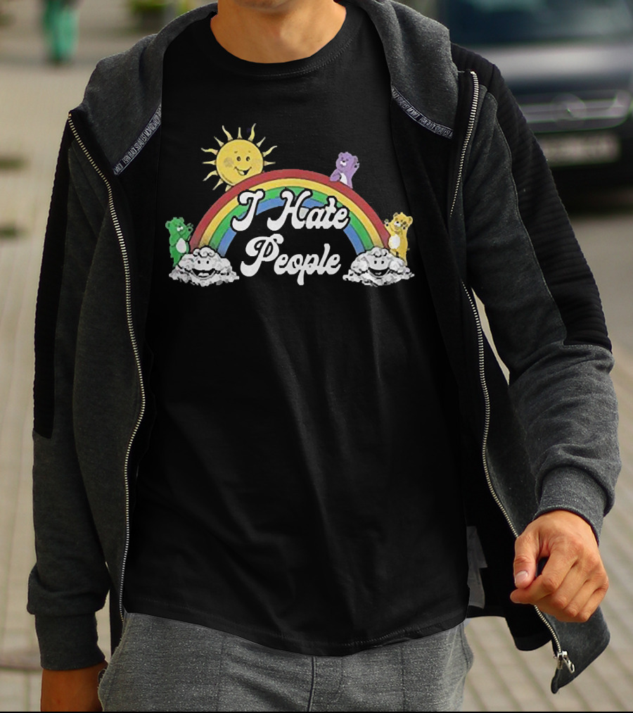 Rainbow Bear I Hate People Cute Sun Clouds T-Shirt