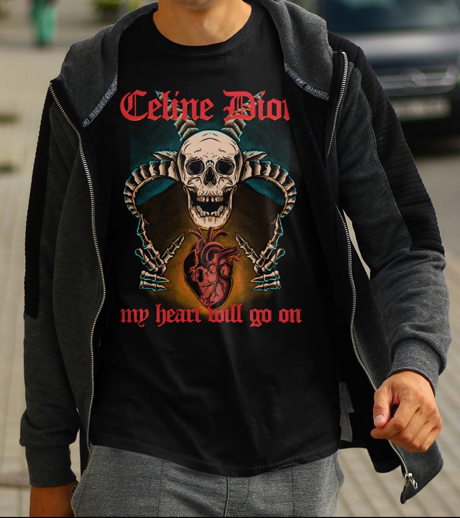 Celine Dion My Heart Will Go On Metal Skull And Heart T-Shirt