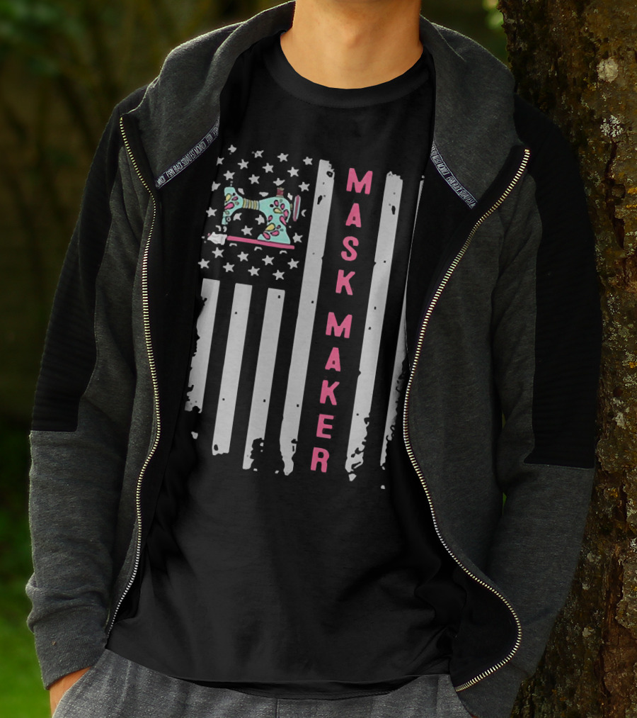 Mask Maker American Flag Sewing Machine T-Shirt