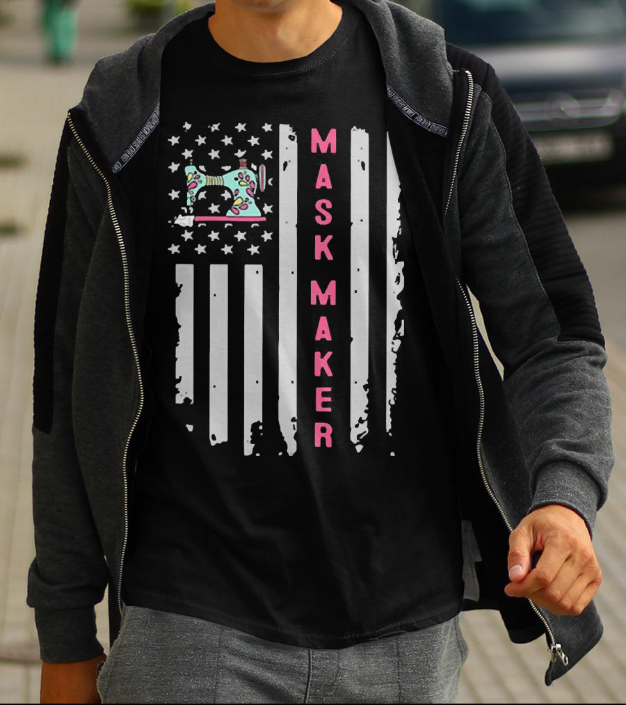 Mask Maker American Flag Sewing Machine T-Shirt