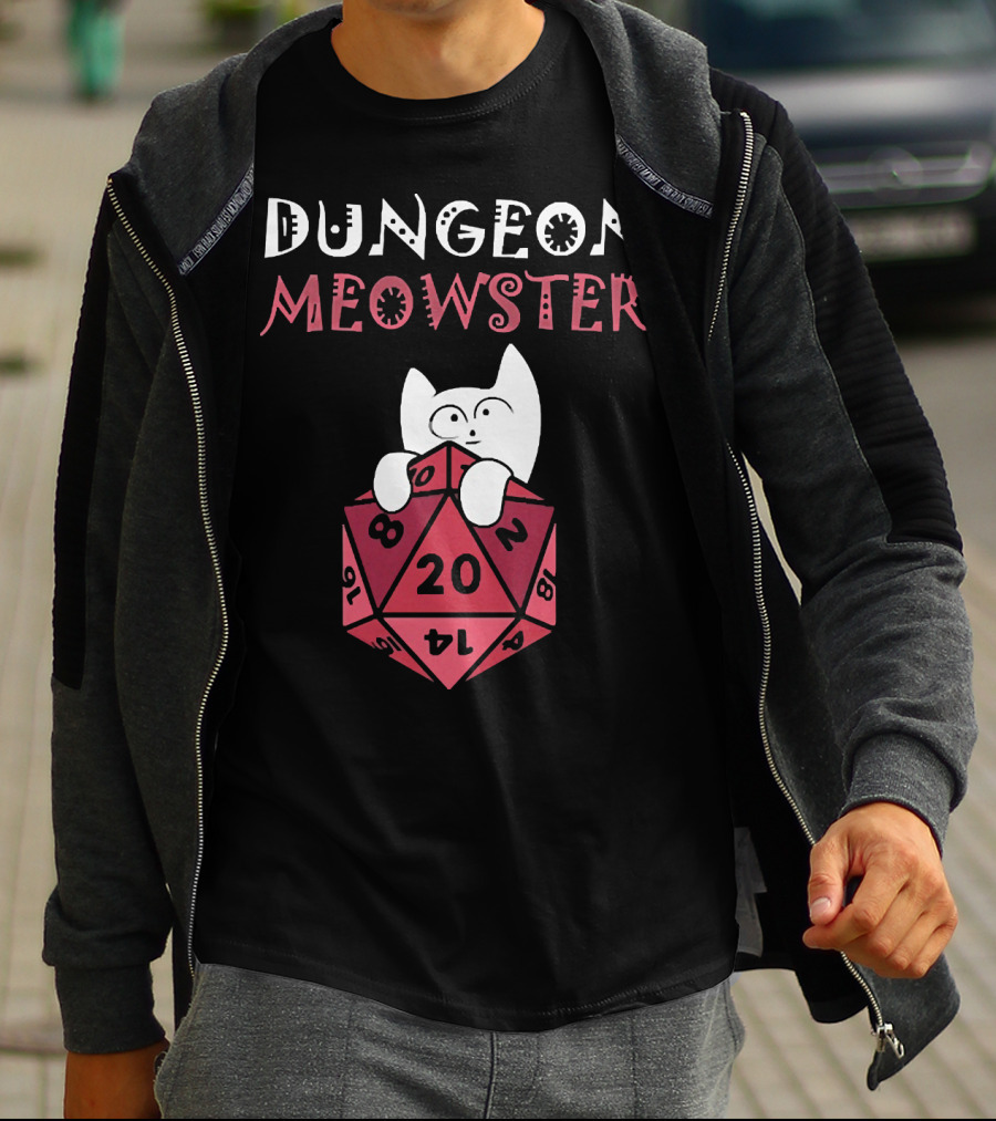 Dungeon Meowster Cat With D20 Dice For RPG Enthusiasts T-Shirt