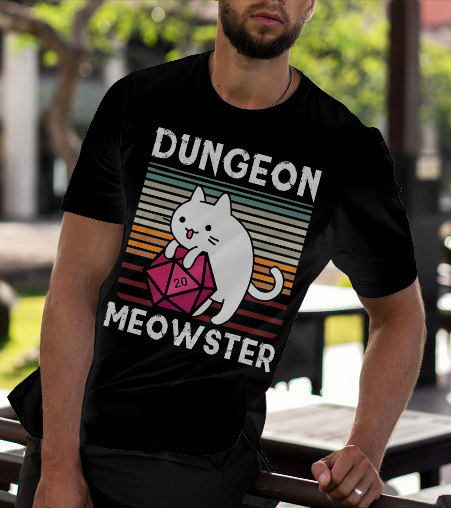 Dungeon Meowster Retro Vintage Cat Lover 20 Sided Dice T-Shirt