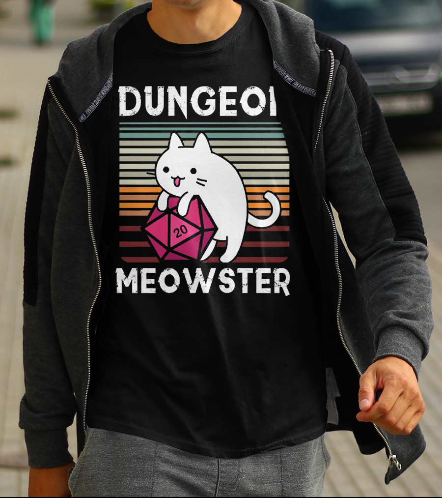 Dungeon Meowster Retro Vintage Cat Lover 20 Sided Dice T-Shirt