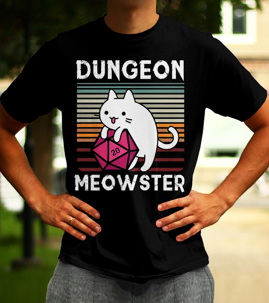 Dungeon Meowster Retro Vintage Cat Lover 20 Sided Dice T-Shirt