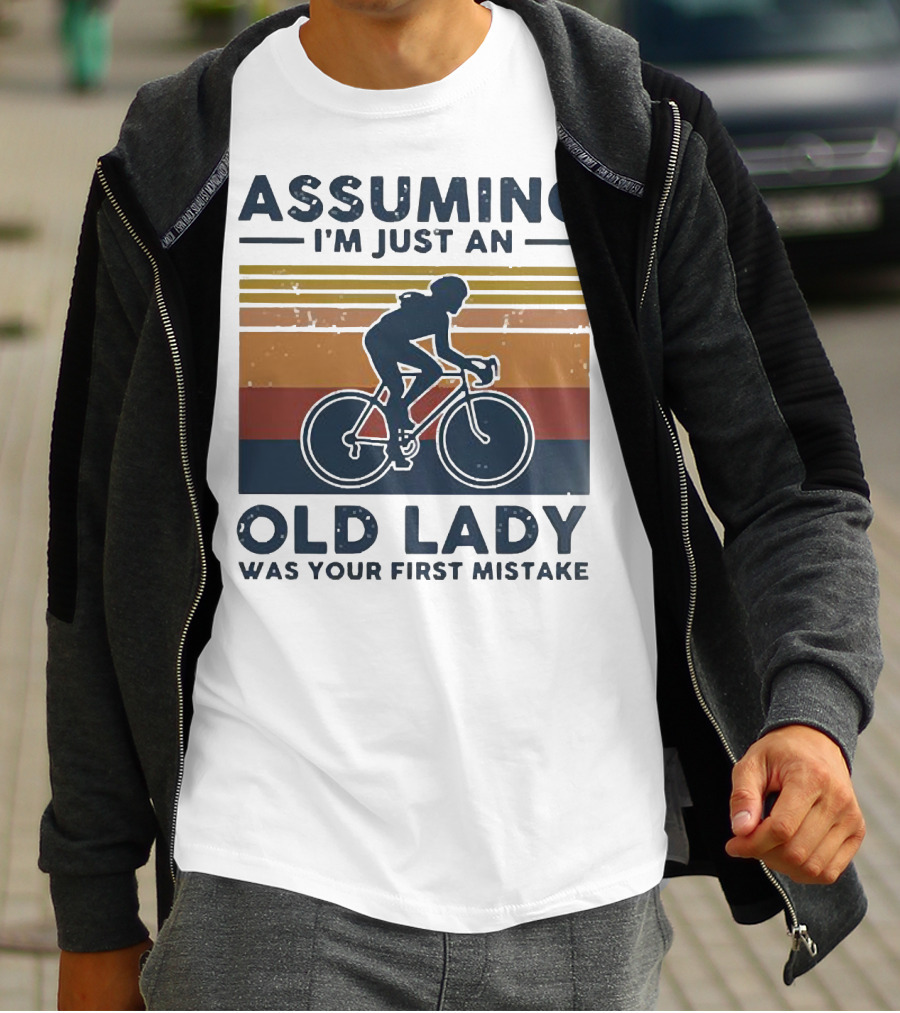Assuming I'm Just An Old Lady Was Your First Mistake Cycling Retro Vintage Stripes T-Shirt