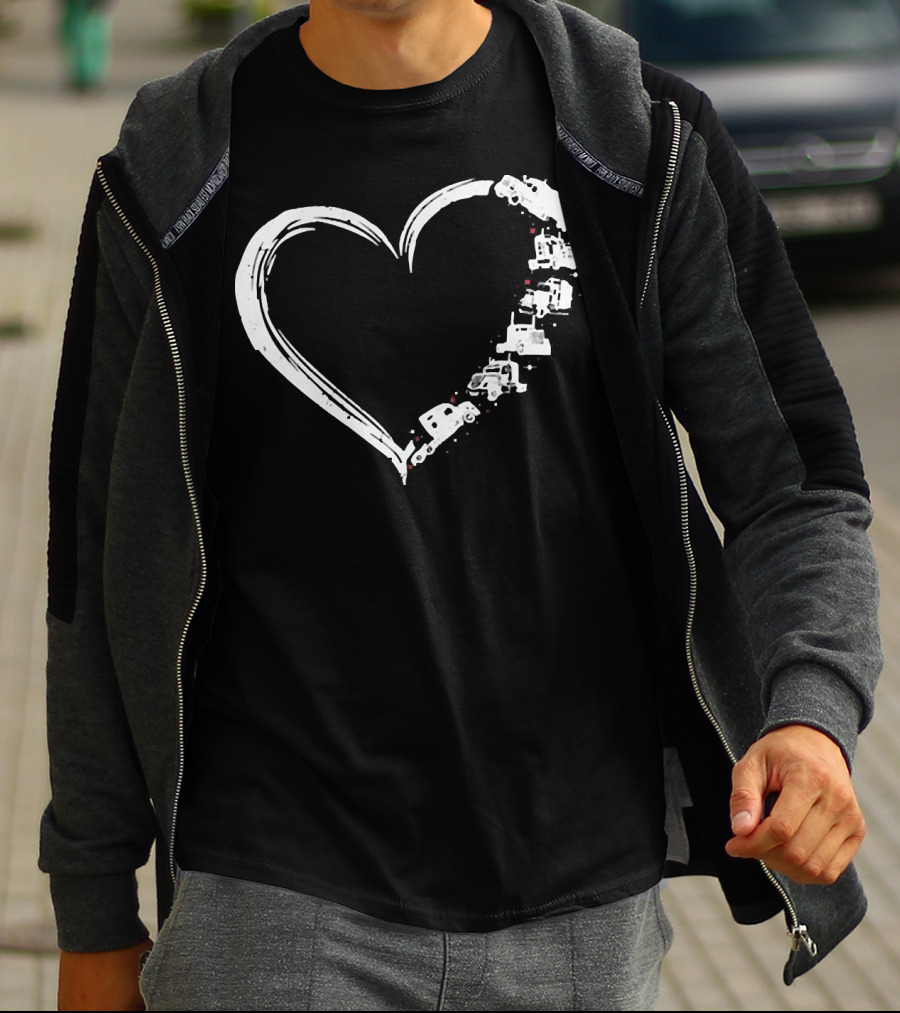 I Love My Trucker Heart Shaped Truck T-Shirt
