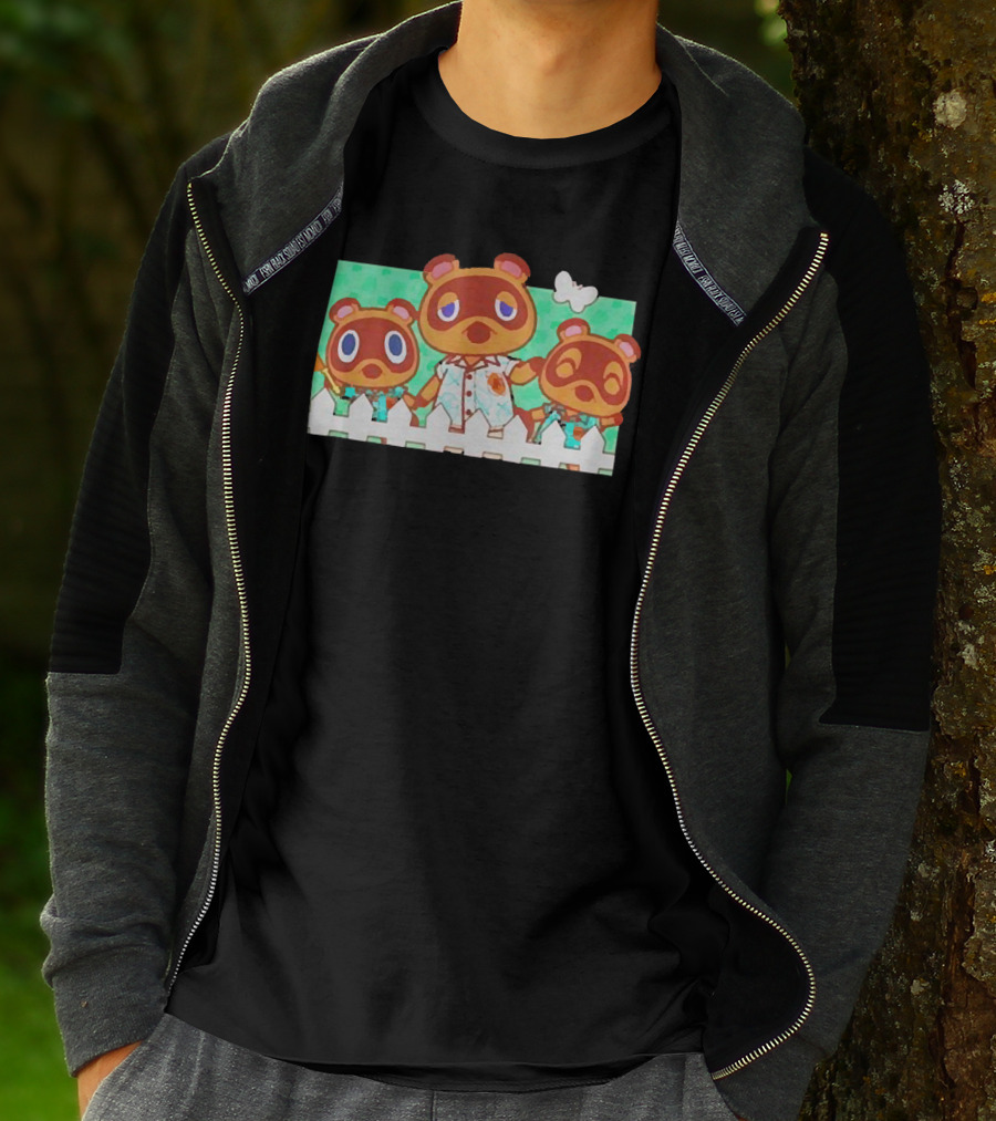 Animal Crossing New Horizons Nook Family Characters Behind Fence T-Shirt